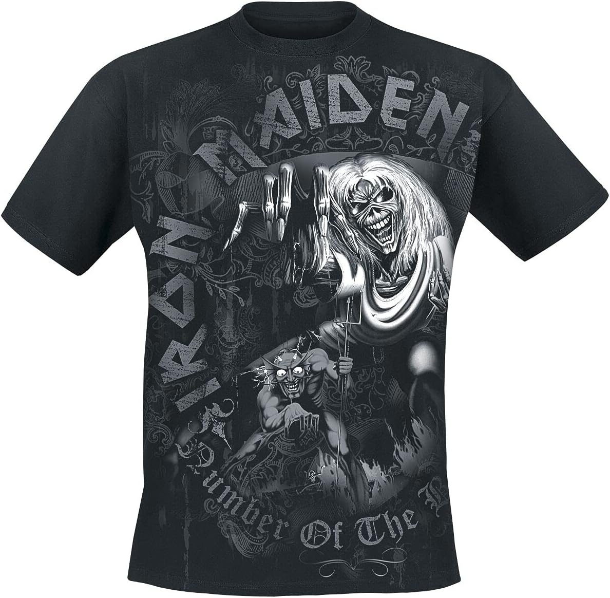 Iron Maiden Number of The Beast Grey Tone Hombre Camiseta Negro Regular.