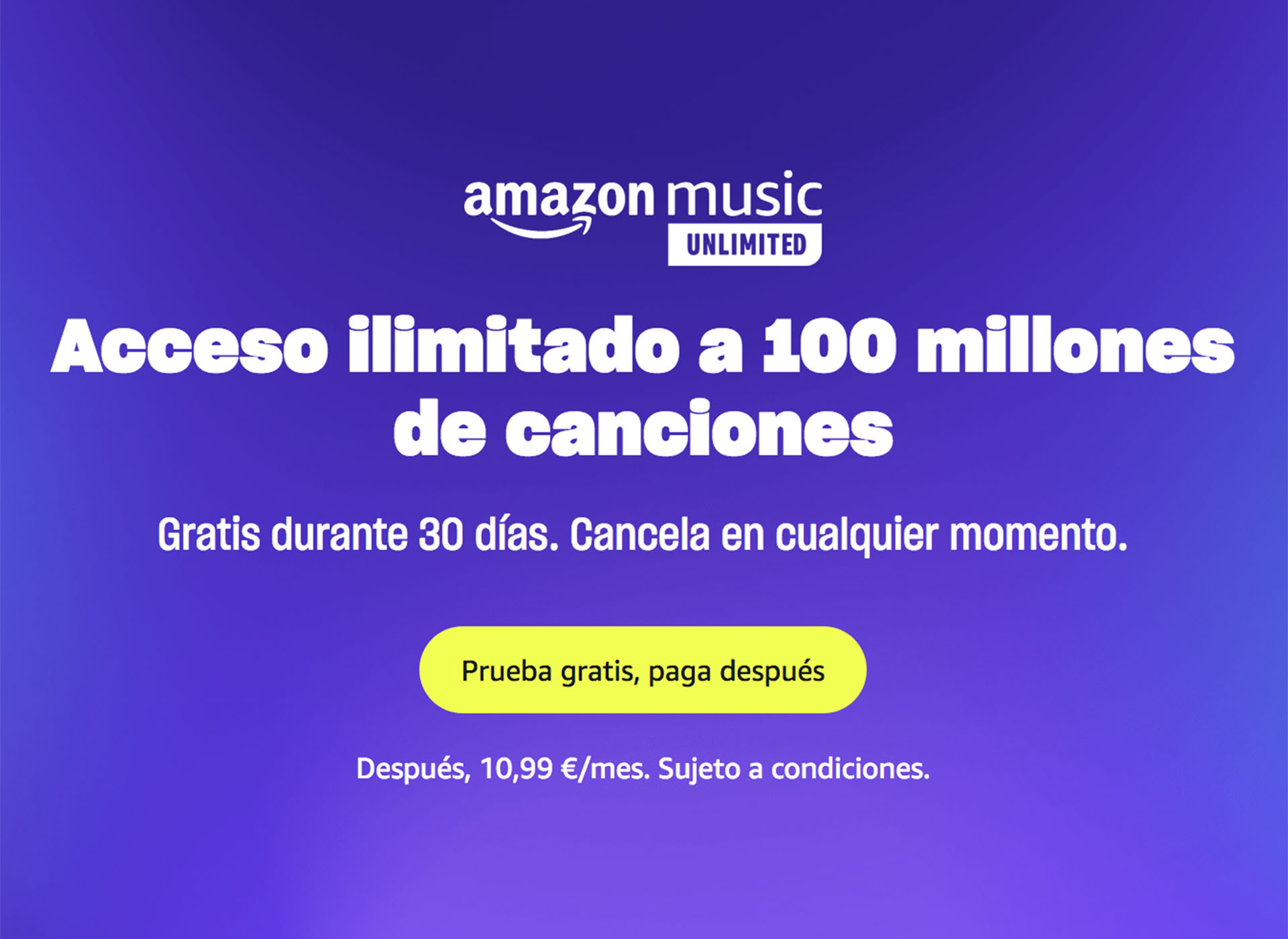 Amazon Music Unlimited. Acceso ilimitado a 100 millones de canciones. Gratis durante 30 días. 