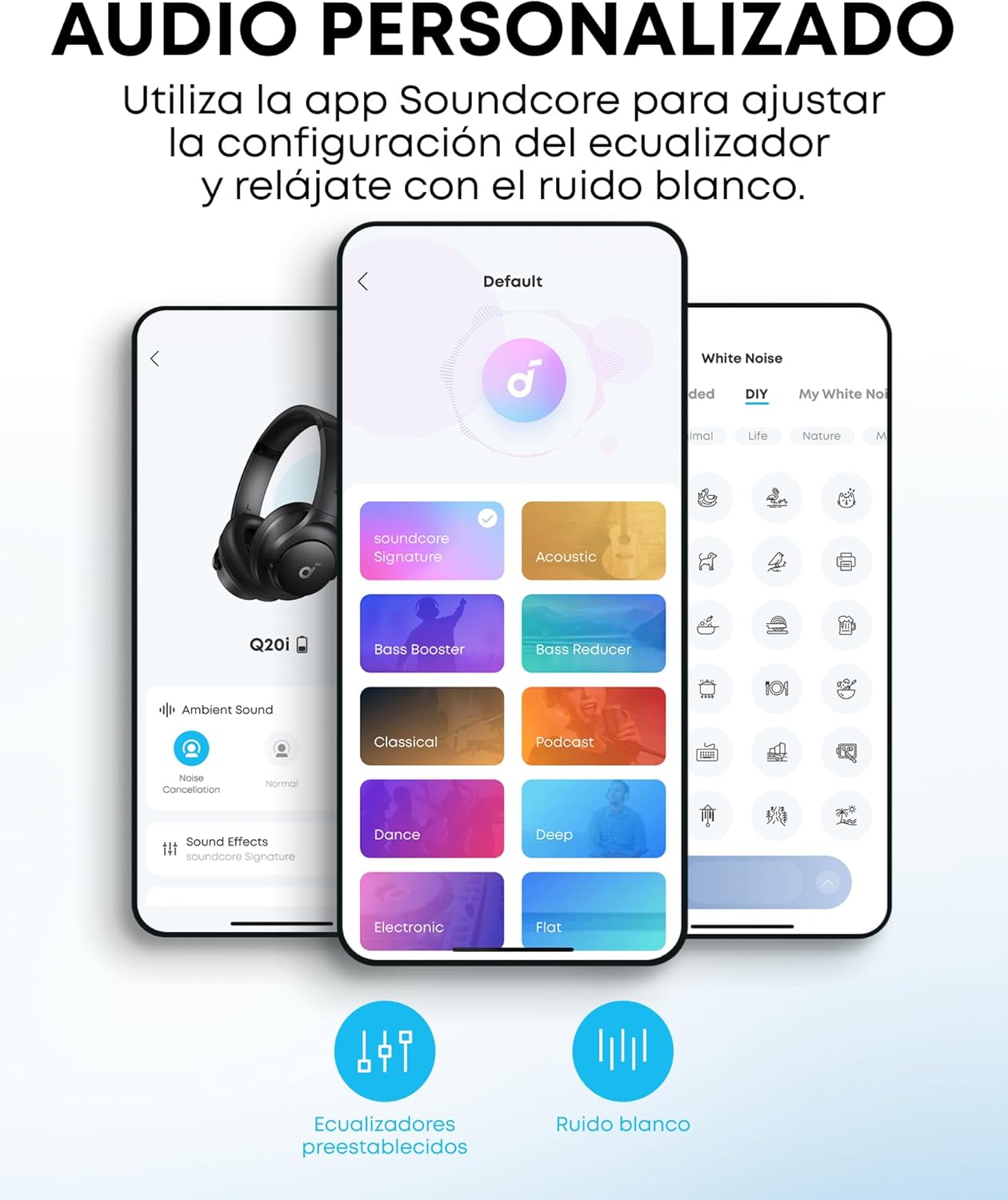 Pantalla de la app Soundcore con ecualizador de 10 bandas abierto