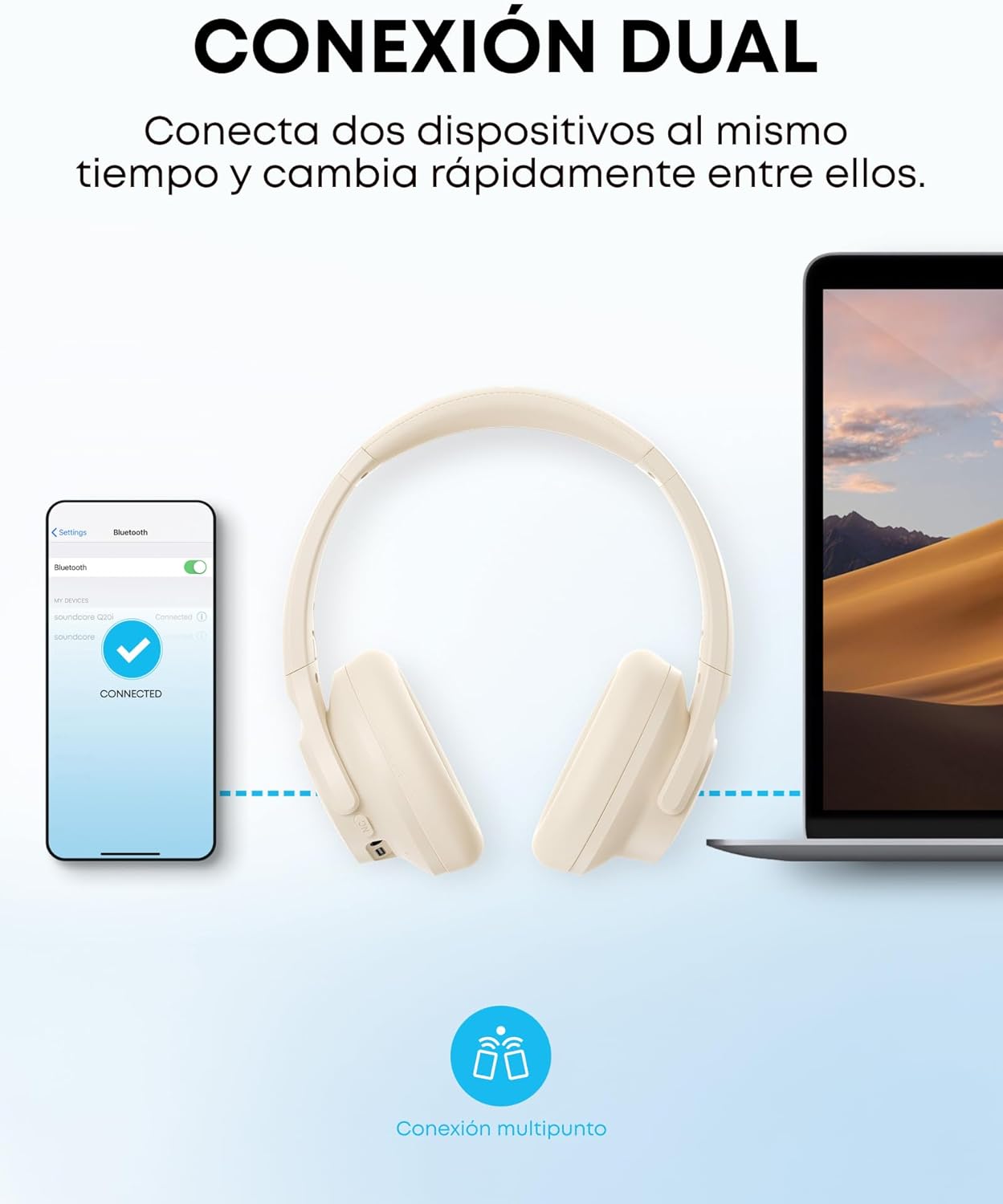 Iconos de Bluetooth 5.2, aptX y multipunto en la app Soundcore